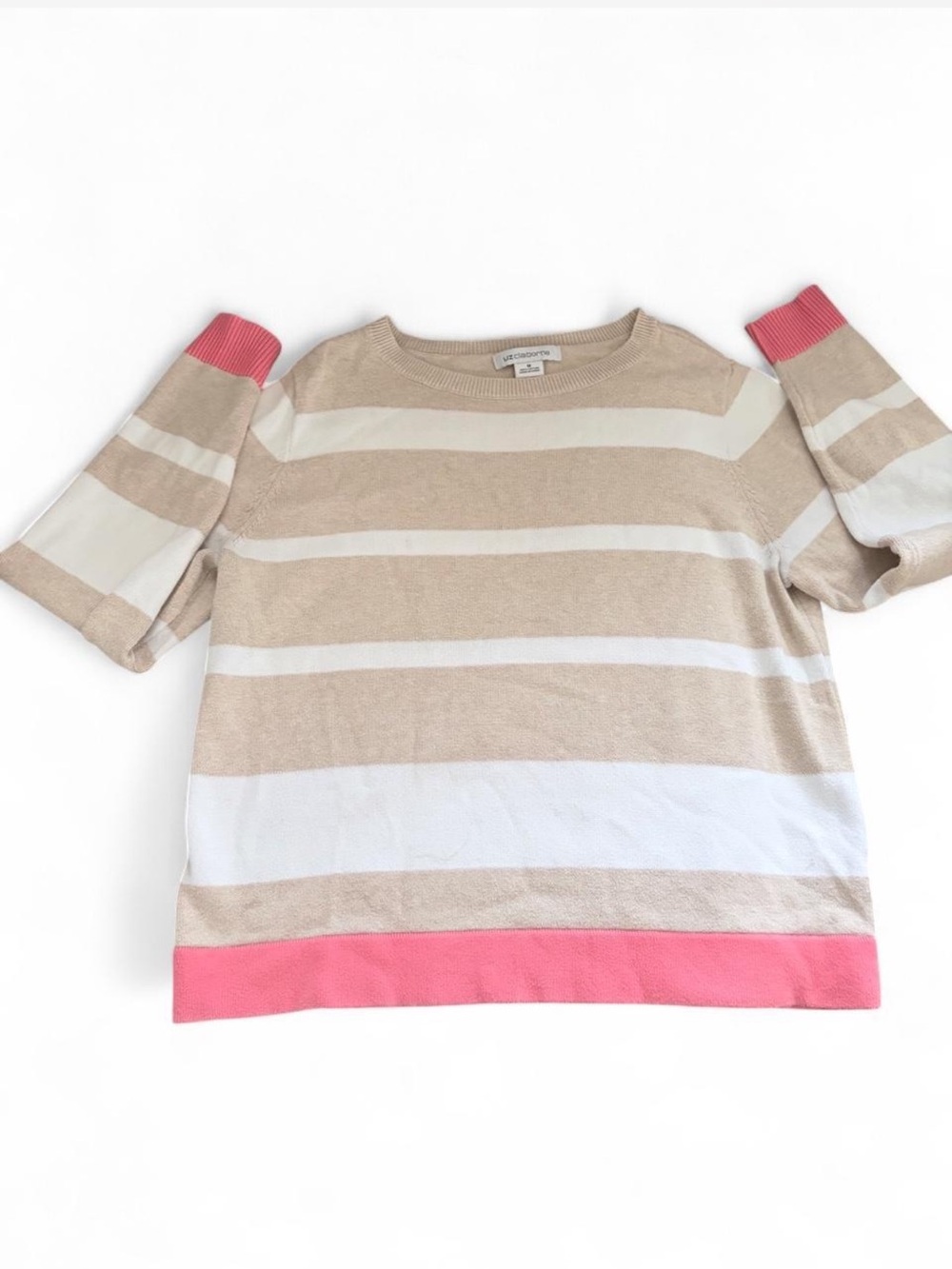 Liz Claiborne Beige, White & Pink Striped Women’s Sweater